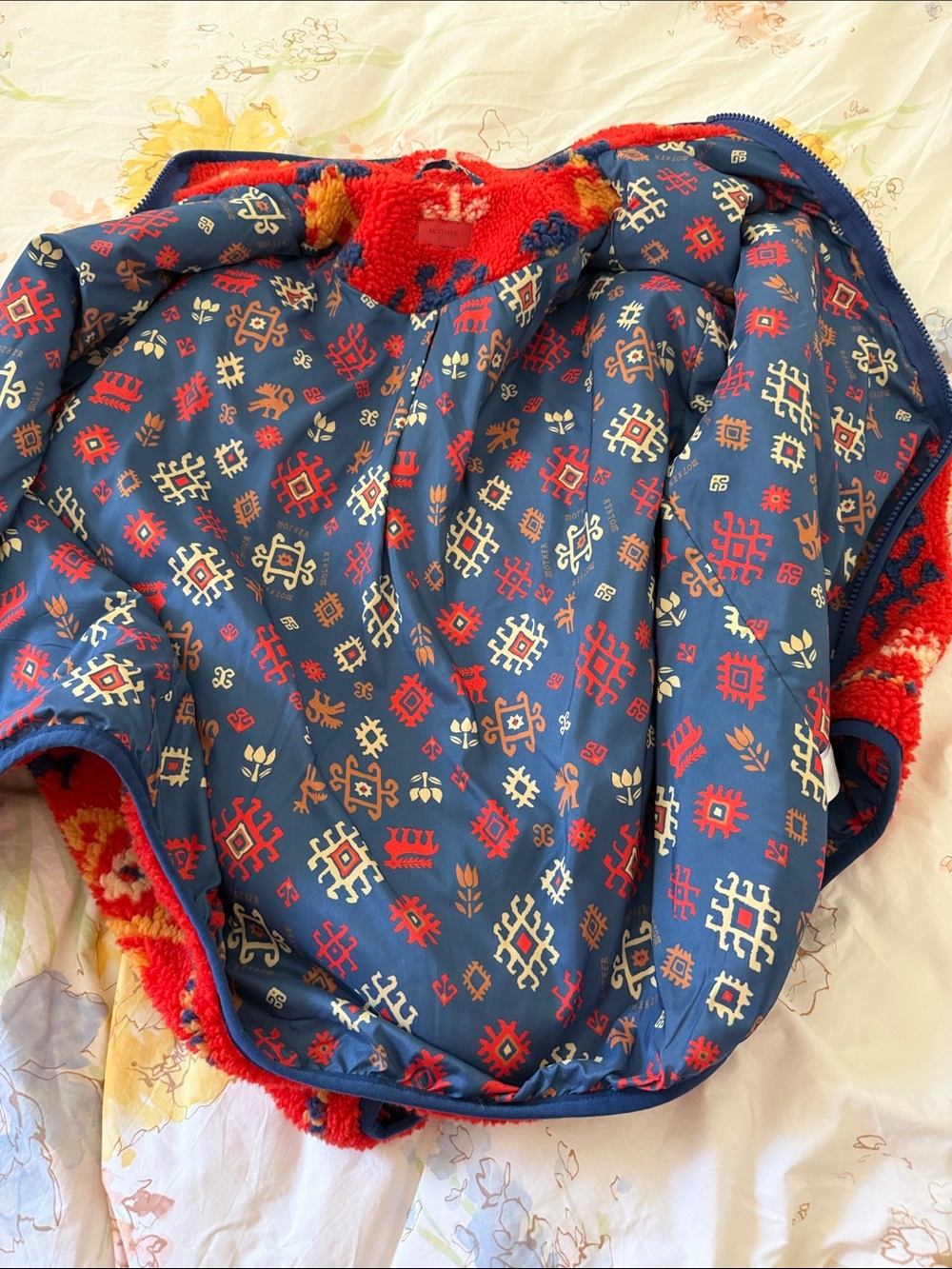 MOTHER Red Patterned Teddy Jacket with Navy Trim - Picture 5 of 5